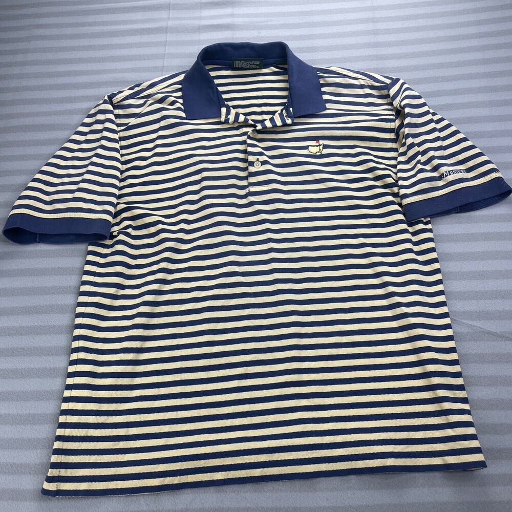 Vintage Masters Polo Shirt Men's Medium Blue Yellow Striped 80s Golf Collection